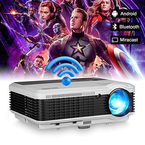  WIKISH Wireless WiFi Bluetooth Projector,Portable Indoor Outdoor Movie Video Lcd Led Home Theater Projector Mirror Zoom 1080p Support for Laptop PS5