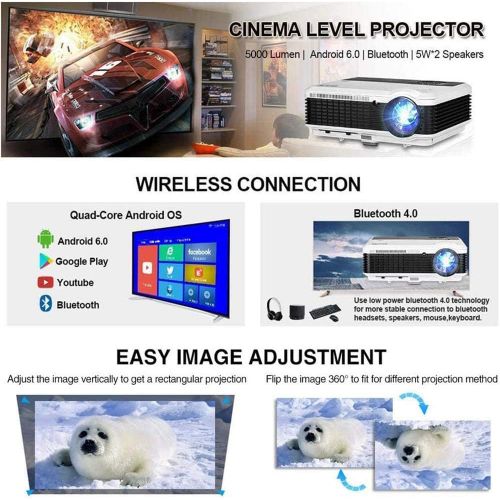  WIKISH Wireless WiFi Bluetooth Projector,Portable Indoor Outdoor Movie Video Lcd Led Home Theater Projector Mirror Zoom 1080p Support for Laptop PS5