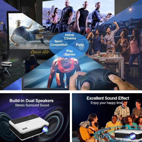  WIKISH Wireless WiFi Bluetooth Projector,Portable Indoor Outdoor Movie Video Lcd Led Home Theater Projector Mirror Zoom 1080p Support for Laptop PS5