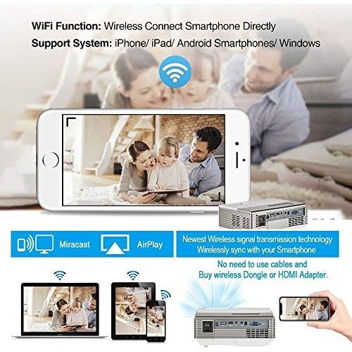  WIKISH Pocket Bluetooth WiFi Wireless Mini Projector 3000 Lumen, HDMI Built-in Speaker Support 1080p HD Airplay Screen Mirror, Multimedia Digital Portable Video Projector Gaming Basement