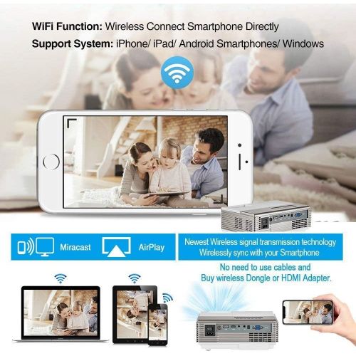  WIKISH Pocket Bluetooth WiFi Wireless Mini Projector 3000 Lumen, HDMI Built-in Speaker Support 1080p HD Airplay Screen Mirror, Multimedia Digital Portable Video Projector Gaming Basement