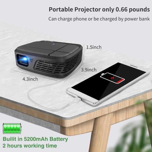  WIKISH Mini Portable Projector Wireless Wifi Airplay Smart Phone,Pocket Dlp 3D Movie 5200mAh Battery Video Projector Support Pc Av Hdmi Usb Stick Ps4