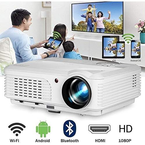  WIKISH Android Projector 3600 lumens, Wireless WiFi Projector Full HD 1080p Support, LCD Led Video Home Theater Cinema Beamer with HDMI VGA USB AV TV Ports, Android System for Macbook iPh