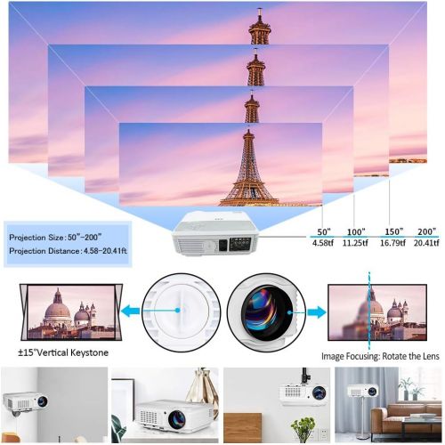  WIKISH Android Projector 3600 lumens, Wireless WiFi Projector Full HD 1080p Support, LCD Led Video Home Theater Cinema Beamer with HDMI VGA USB AV TV Ports, Android System for Macbook iPh