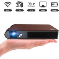 WIKISH Smart Pocket Mini Projector, 1080P WIFI Home Theater Pico Rechargeable Video DLP Projector Support Bluetooth HDMI USB Keystone Correction Bluetooth Built-in Battery Stereo Audio, W
