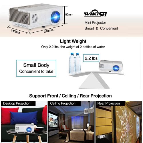  WIKISH Pocket Bluetooth WiFi Wireless Mini Projector 1500lumen, HDMI Built-in Speaker Support 1080p HD Airplay Screen Mirror, Multimedia Digital Portable Video Projector Gaming Basement M