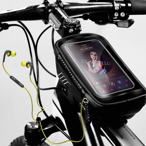  WILD MAN Bike Phone Mount Bag, Cycling Waterproof Front Frame Top Tube Handlebar Bag with Touch Screen Holder Case for iPhone Android Cellphones 6.5”, Bike Accessories for Adult Bi