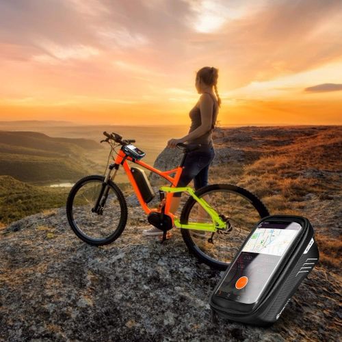  WILD MAN Bike Phone Mount Bag, Cycling Waterproof Front Frame Top Tube Handlebar Bag with Touch Screen Holder Case for iPhone Android Cellphones 6.5”, Bike Accessories for Adult Bi