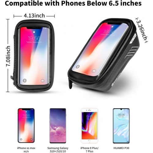  WILD MAN Bike Phone Mount Bag, Cycling Waterproof Front Frame Top Tube Handlebar Bag with Touch Screen Holder Case for iPhone Android Cellphones 6.5”, Bike Accessories for Adult Bi