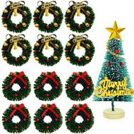 WILLBOND 12 Pieces Dollhouse Miniature Christmas Wreaths and Desktop Mini Christmas Tree 1:12 Dollhouse Accessories Artificial Christmas Wreaths Ornaments for Dollhouse Xmas Tree H
