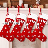 WILLBOND 4 Pack Christmas Stocking Pet Dog Stocking Dog Paw Fireplace Hanging Stocking for Christmas Holiday (Dog Bone and Fish Bone)