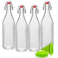 WILLDAN Giara Glass Bottle with Stopper Caps, Set of 4-33.75 Oz Swing Top Glass Bottles for Beverages, Oils, Kombucha, Kefir, Vinegar, Leak Proof Caps & Airtight Lids