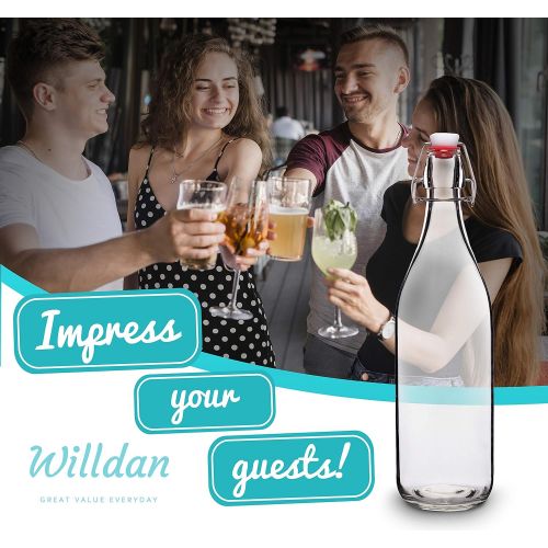  WILLDAN Giara Glass Bottle with Stopper Caps, Set of 4-33.75 Oz Swing Top Glass Bottles for Beverages, Oils, Kombucha, Kefir, Vinegar, Leak Proof Caps & Airtight Lids