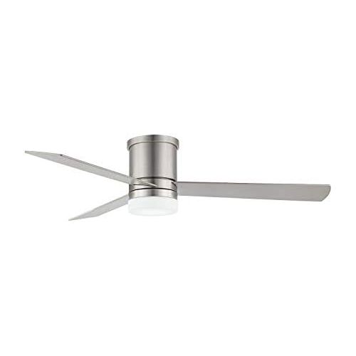  WINGBO 52 Flush Mount Modern Ceiling Fan with Light and Remote Control, Hugger Ceiling Fan Brushed Nickel, 3 Reversible Blades, Low Profile LED Ceiling Fan for Living Room Kitchen