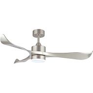 WINGBO 52’’ Modern Ceiling Fan with Lights and Remote, Brushed Nickel Ceiling Fan, 3 Curved Blades, Noiseless Reversible Motor, Indoor LED Ceiling Fan for Kitchen Bedroom Living Ro