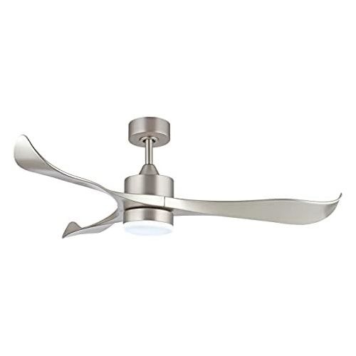  WINGBO 52’’ Modern Ceiling Fan with Lights and Remote, Brushed Nickel Ceiling Fan, 3 Curved Blades, Noiseless Reversible Motor, Indoor LED Ceiling Fan for Kitchen Bedroom Living Ro