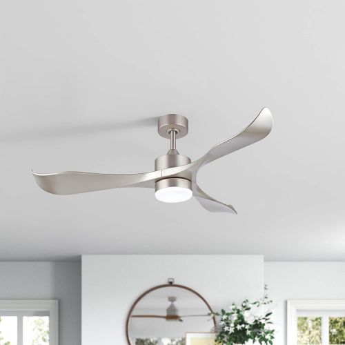  WINGBO 52’’ Modern Ceiling Fan with Lights and Remote, Brushed Nickel Ceiling Fan, 3 Curved Blades, Noiseless Reversible Motor, Indoor LED Ceiling Fan for Kitchen Bedroom Living Ro