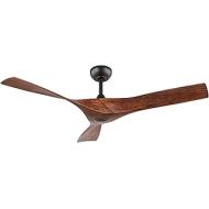 WINGBO 52 DC Ceiling Fan without Lights, Walnut Bronze Ceiling fan with Remote, 3 Curved ABS Blades, Noiseless Reversible DC Motor, Modern Ceiling Fan for Kitchen Bedroom Living Ro