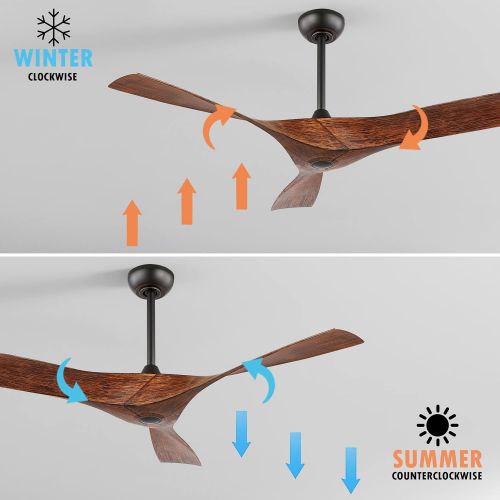  WINGBO 52 DC Ceiling Fan without Lights, Walnut Bronze Ceiling fan with Remote, 3 Curved ABS Blades, Noiseless Reversible DC Motor, Modern Ceiling Fan for Kitchen Bedroom Living Ro