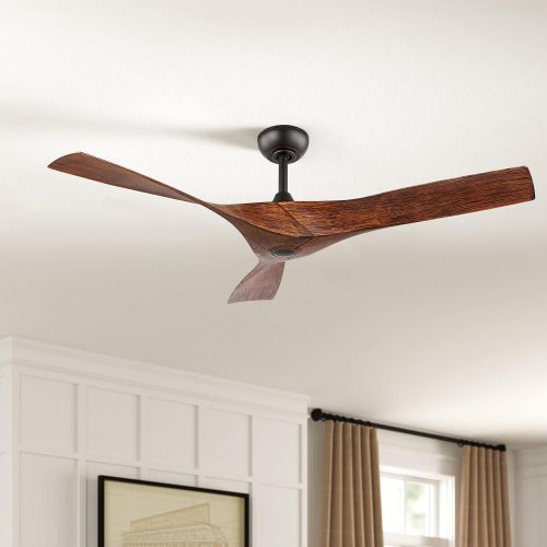  WINGBO 52 DC Ceiling Fan without Lights, Walnut Bronze Ceiling fan with Remote, 3 Curved ABS Blades, Noiseless Reversible DC Motor, Modern Ceiling Fan for Kitchen Bedroom Living Ro