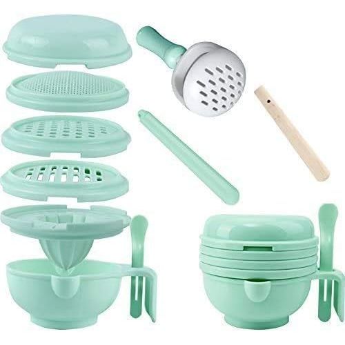  [아마존베스트]WINGOFFLY 9 in 1 Food Masher Maker Portable Baby Feeder Food Processor Smasher Serve Bowl Vegetables Fruit Ricer Grinder