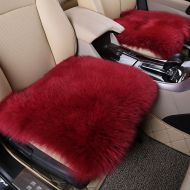 WINGOFFLY 2 Pack 17.7x17.7 Luxurious Faux Sheepskin Long Wool Front Car Seat Covers Pad Mat Universal Fit for Auto Supplies Office Chair, Red