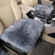 WINGOFFLY 2 Pack 17.7x17.7 Luxurious Faux Sheepskin Long Wool Front Car Seat Covers Pad Mat Universal Fit for Auto Supplies Office Chair, Grey