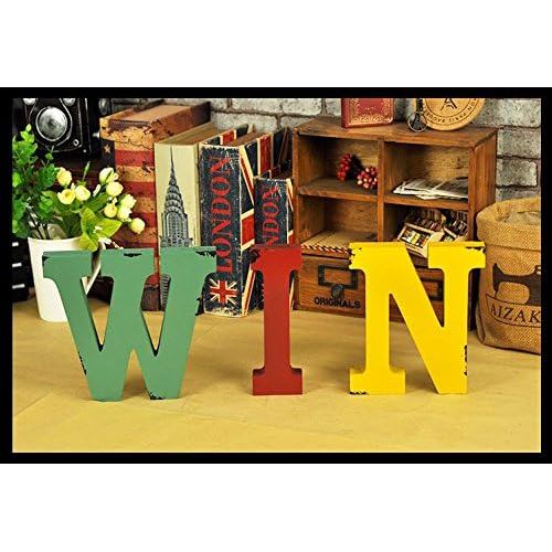  WINGONEER Multi-Color Wood Alphabet Letter Sign Name Kids Room Wedding Nursery Decoration - &_Red