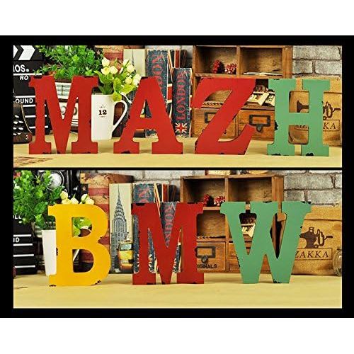  WINGONEER Multi-Color Wood Alphabet Letter Sign Name Kids Room Wedding Nursery Decoration - &_Red