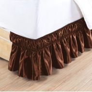 WINGS COLLECTION Fade Resistance Smooth Satin Silk 1 PC Wrap Around Bed Skirt 16 inch Drop (Chocolate, King Size) Fully Elastic for Easy Fit Wrap Ruffle Bedskirt