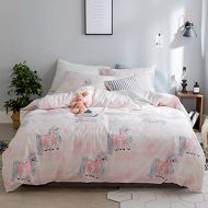 WINLIFE Duvet Cover Cotton Pink Checkered Sheets 4PCS Unicorn Bedding for Girls Full