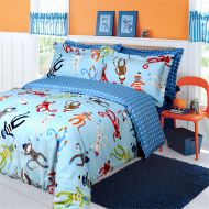 WINLIFE Kids Duvet Cover Set Twin - 100% Cotton - Reversible Blue Monkey Bedding for Boys