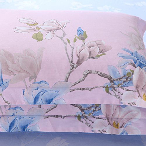  WINLIFE Pink Bedding Set Cotton for Girls Feather Printed Reversible Duvet Cover Set (Feather Twin)
