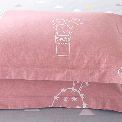  WINLIFE Pink Bedding Set Cotton for Girls Feather Printed Reversible Duvet Cover Set (Feather Twin)