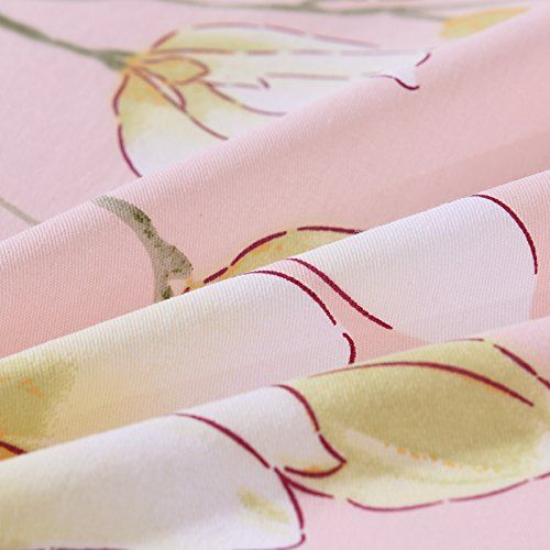  WINLIFE Pink Bedding Set Cotton for Girls Feather Printed Reversible Duvet Cover Set (Feather Twin)