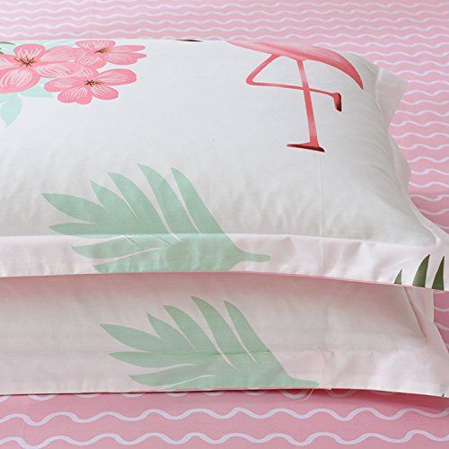  WINLIFE Pink Bedding Set Cotton for Girls Feather Printed Reversible Duvet Cover Set (Feather Twin)