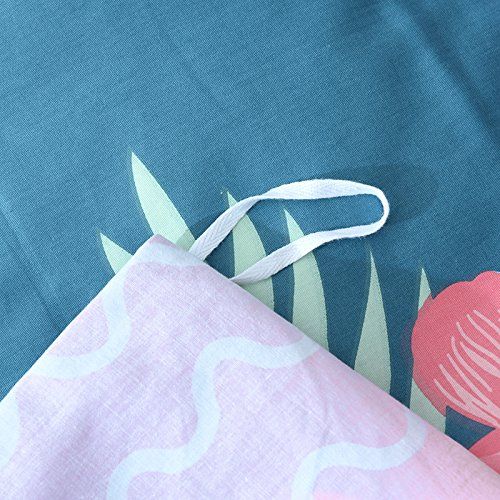  WINLIFE Pink Bedding Set Cotton for Girls Feather Printed Reversible Duvet Cover Set (Feather Twin)