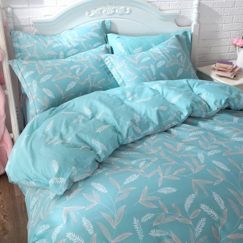  WINLIFE Pink Bedding Set Cotton for Girls Feather Printed Reversible Duvet Cover Set (Feather Twin)