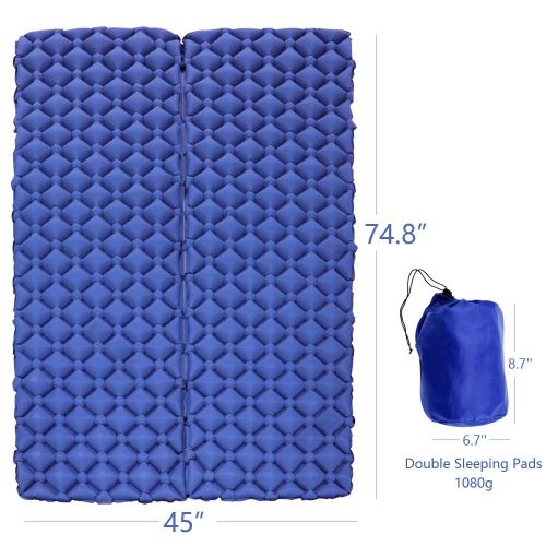  WINNER Camping Sleeping Pad for 2 Person - Inflatable Sleeping Pad, Ultralight Sleeping Mat Come with Connect Buckles, Ultralight Air Sleeping Pad, Folding Camping Mat for Outdoor Backpac