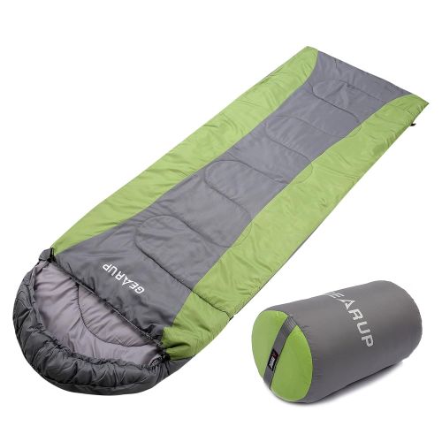  WINNER GEARUP Ultralight 50F Double Sleeping Bags For Spring Summer Camping Hiking With Stuff Sack Teen Sleeping bag For Boys Girls Orange Left Zip And Green Right Zip