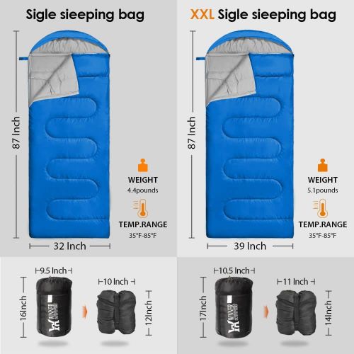  WINNER OUTFITTERS Winner Double Sleeping Bag with Compression Sack,Mummy Hood with Zipper Its Portable and Lightweight for 3-4 Season Camping, Hiking, Traveling, Backpacking and Outdoor Activities