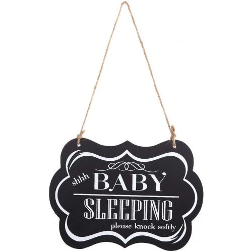  WINOMO Baby Sleeping Sign Shhh Baby Sleeping Please Knock Softly Wood Decorative Sign Nursery Hanging Plaque Baby Door Cot Sign