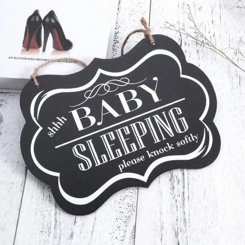  WINOMO Baby Sleeping Sign Shhh Baby Sleeping Please Knock Softly Wood Decorative Sign Nursery Hanging Plaque Baby Door Cot Sign