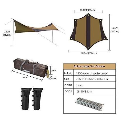  WINTENT Extra Large Lightweight Camping Tarp Shelter Sun Shade Awning Canopy with Poles and Sandbag for 5-8 Person