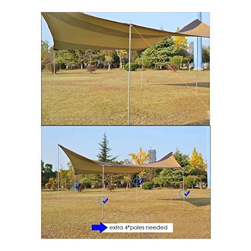  WINTENT Extra Large Lightweight Camping Tarp Shelter Sun Shade Awning Canopy with Poles and Sandbag for 5-8 Person