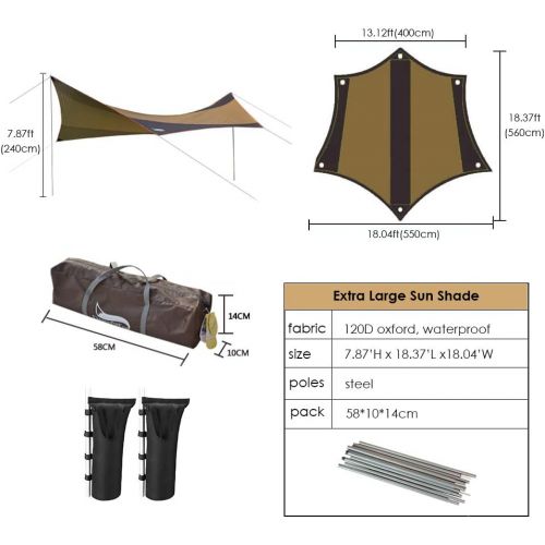  WINTENT Extra Large Lightweight Camping Tarp Shelter Sun Shade Awning Canopy with Poles and Sandbag for 5-8 Person