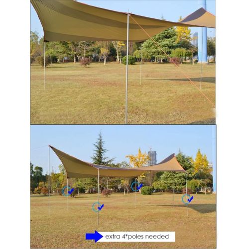  WINTENT Extra Large Lightweight Camping Tarp Shelter Sun Shade Awning Canopy with Poles and Sandbag for 5-8 Person