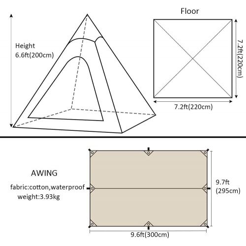  WINTENT Waterproof Cotton Canvas Teepee Tent with Stove Hole for 2-3 Persons