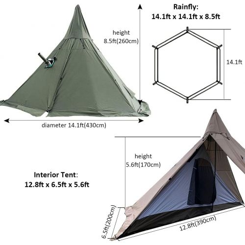  WINTENT 4.3M/14.1ft Waterproof 4 Season Teepee Tent with Stove Jack for Adult Outdoor Camping 5-8 Persons