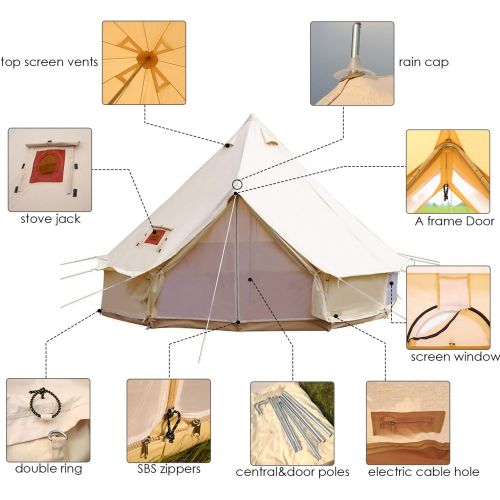  WINTENT 4 Season Cotton Canvas Bell Tent with Stove Hole and Electric Cable Hole